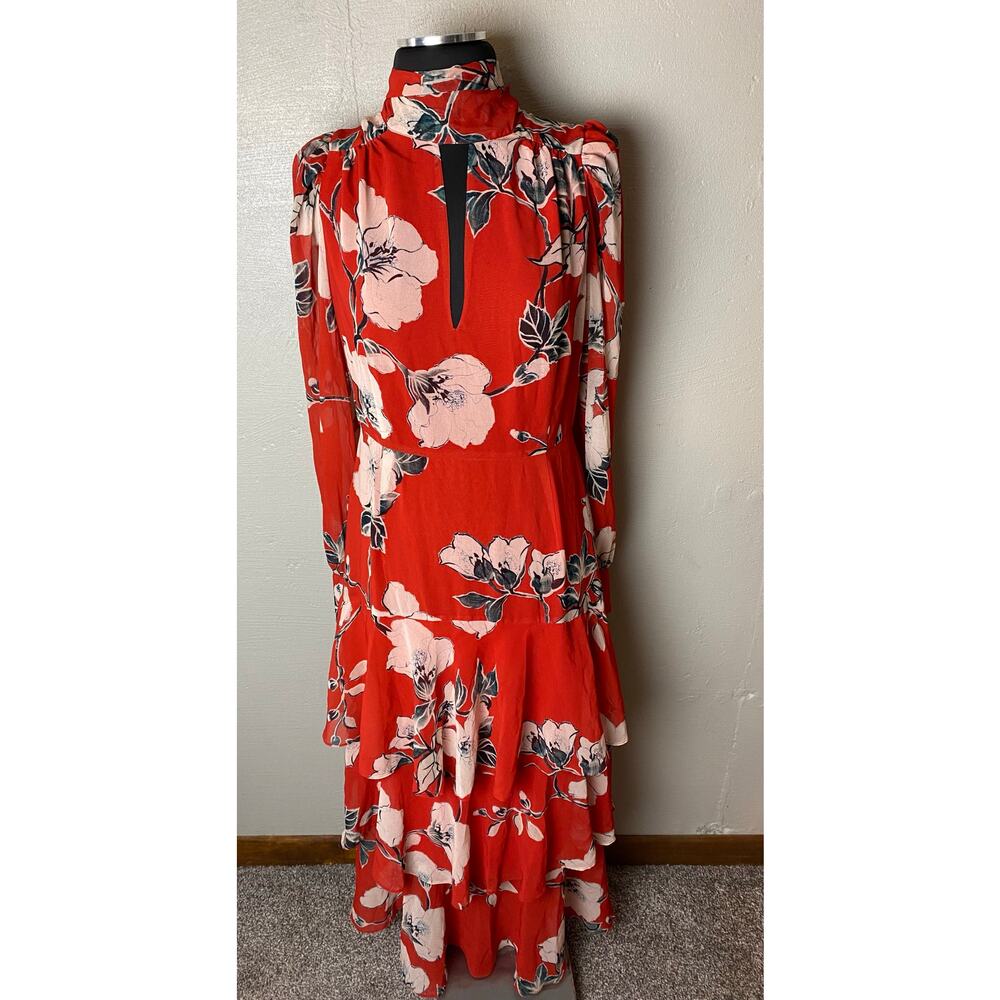 ANTHROPOLOGIE MAXI NWT Exquise Floral Tiered Mock Neck Dress Medium - Picture 3 of 14